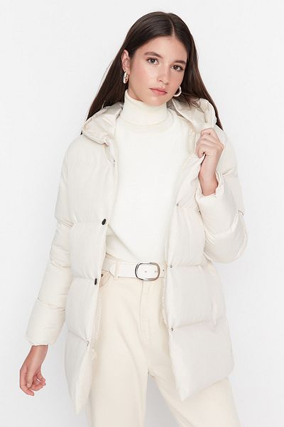 Trendyol Collection Bézs túlméretes kapucnis kabát TWOAW23MO00250
