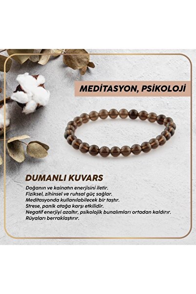 OSMANLI DEĞERLİ TAŞ Sertifikalı Dumanlı Kuvars Doğaltaş Bileklik 6 Mm B171