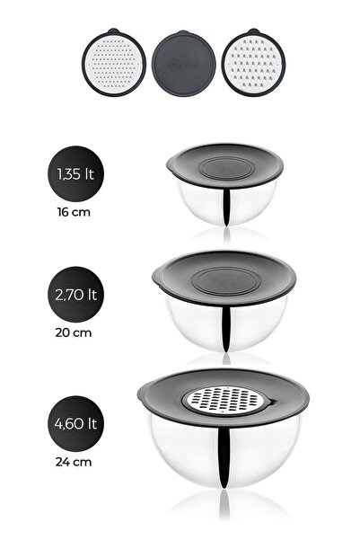 ACAR 9 Pieces Carat Grater - Storage and Mixing Container (16-20-24 cm)