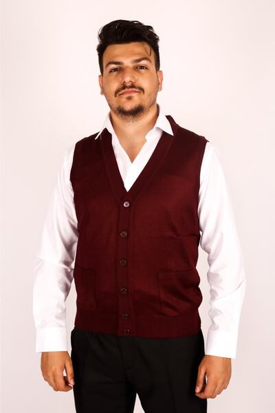 MODA Men's Fine Wool Knit Burgundy Knitwear Vest