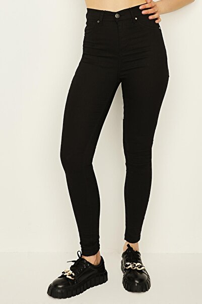 Select Moda Pantaloni skinny negri talie înaltă pentru femei