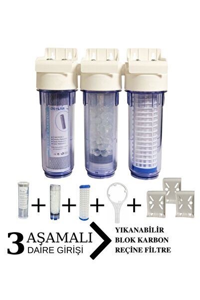 Evora 10'' Sliphos Filtreli 3'lü Daire Ve Bina Girişi Filtre Kabı Yeni Model