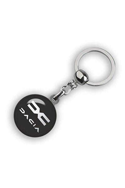 Modül سلسلة مفاتيح مستديرة مطبوعة بشعار Dacia ومكتوبة باللون الأسود والكروم