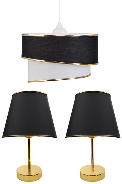 EvLight Wind Cake Single Pendant Lamp Chandelier and Gold Lampshade Set Black