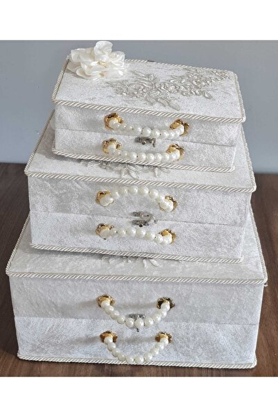 Kırçova Tekstil Şura Söz Nişan Bohça Gelin Düğün Çeyiz Sandık Cantaa 3 Lü Set...