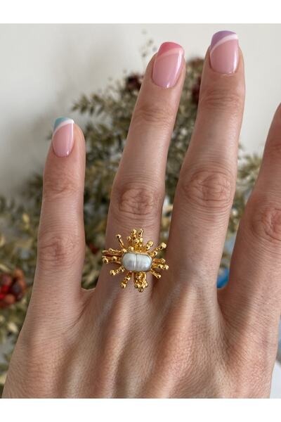 ACCESSORIES WORLD Kadın %100 El Işçiliği Gold Renk Ayarlanabilir Inci Yüzük