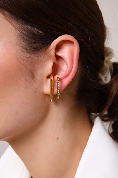 AURRARİ Kadın 2' Li Burgu & Gold Cuff