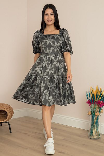 PULLIMM 13378 Watermelon Sleeve Square Collar Gimped Dress