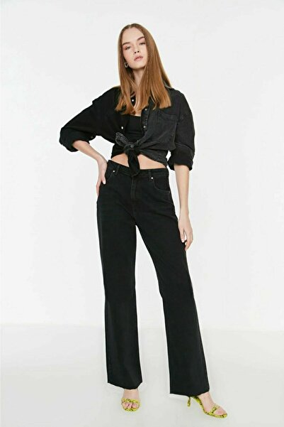 Ramrod Rio Unfading Black Lycra Super High Waist Loose Jean Palazzo Trousers. (SUPER HIGH.) Wide Leg.