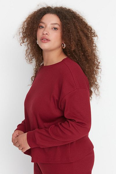 Trendyol Curve Große Größen in Pyjama-Set - Bordeaux - Unifarben