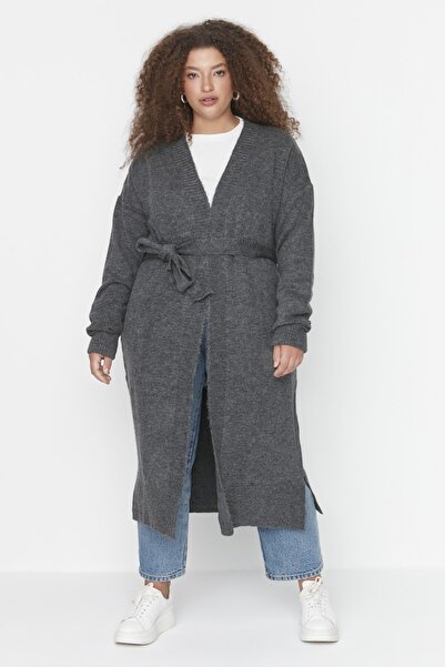 Trendyol Curve Plus Size Cardigan - Gray - Oversize