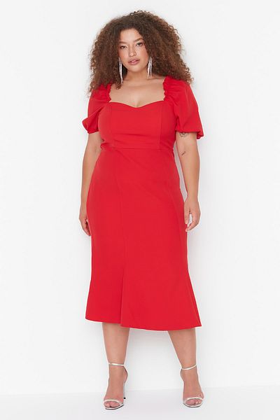 Trendyol Curve Red Heart Collar Skirt Flounce Woven Dress TBBSS22AH00043