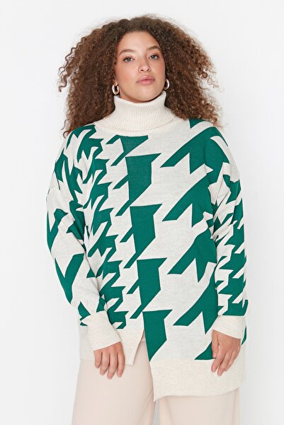 Trendyol Curve Zöld garbós kötött pulóver TBBAW23AN00086