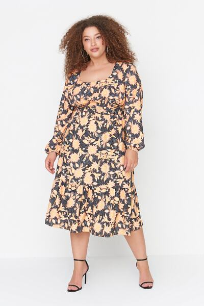 Trendyol Curve Черна тъкана рокля с квадратна яка TBBAW23AH00057