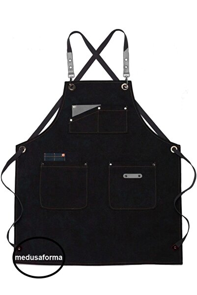 medusaforma Çapraz Askılı Deri Cepli Barista Önlük Cafe Master Chef Kafe Şef ...