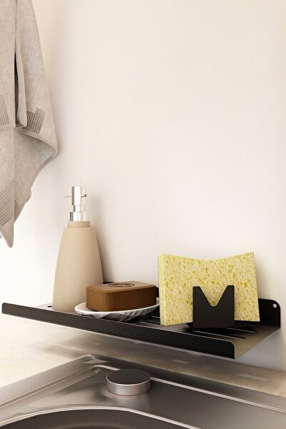 Rosyvien Metal Mutfak Rafı, Siyah Sünger Sabun Düzenleyici, Baharatlık, Banyo...