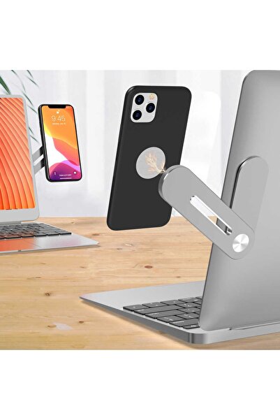UnDePlus Laptop - Monitör Yanı Telefon Tutucu Mıknatıslı Sj05 Gümüş Uyumlu Gümüş