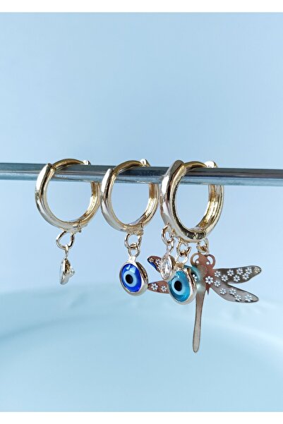 Halley Concept مجموعة أقراط متعددة من حجر الزركون وخرزة عين الشر واليعسوب للنساء