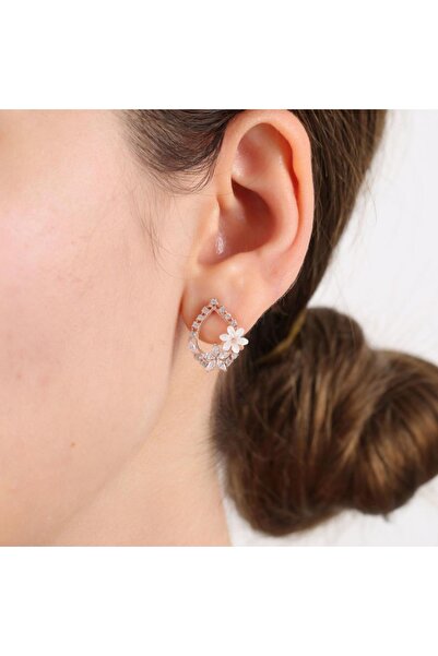 Mia Vento Manolya Çiçeği Işıltı Damlası Rose Renk Flowers Gümüş Küpe