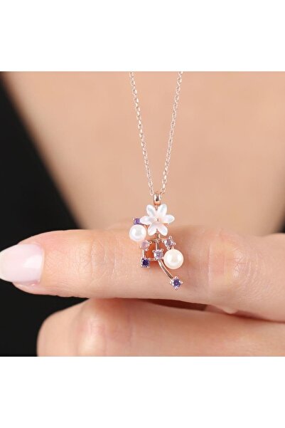 Mia Vento Manolya Çiçeği Incinin Neşesi Rose Renk Flowers Gümüş Kolye
