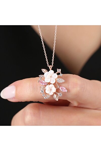Mia Vento Manolya Çiçeği Pink Taşlı Bahar Senfonisi Rose Renk Flowers Gümüş K...