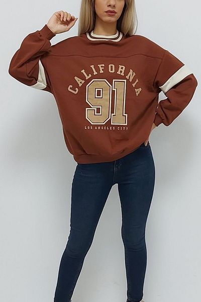 Bkmc Hanorac oversize cu blană în interior cu guler de colegiu imprimat California