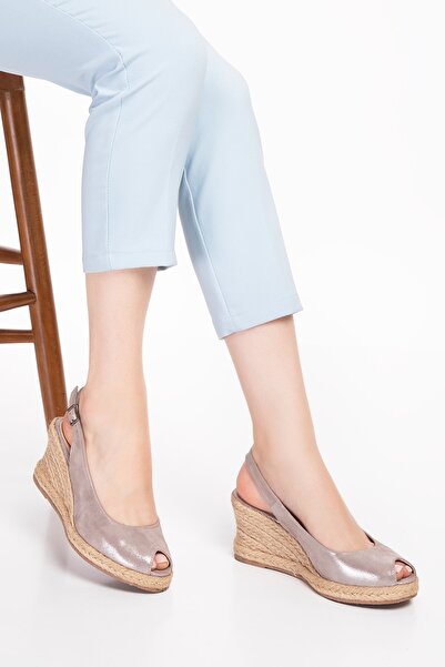 Elile Shoes Hakiki Simli Deri Espadril Kadın Sandalet