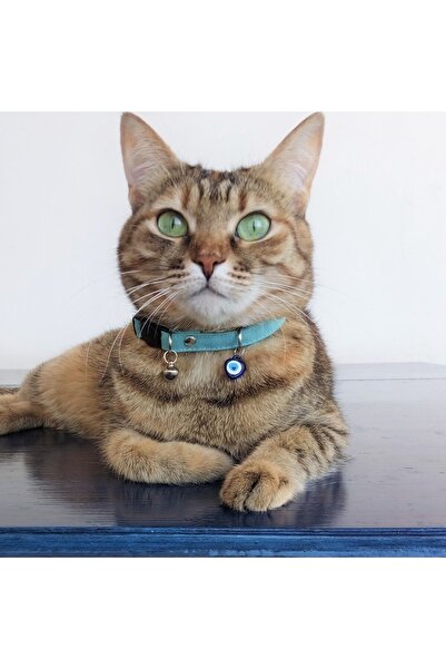 stylie Nazar Boncuklu Ve Zilli El Yapımı Kedi Tasması, Boğulma Önleyici Güvenli Klips, Turkuaz