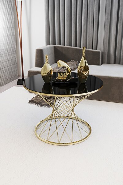 KASGER Siyah Cam Hasır Kum Saati Zigon Sehpa Takımı