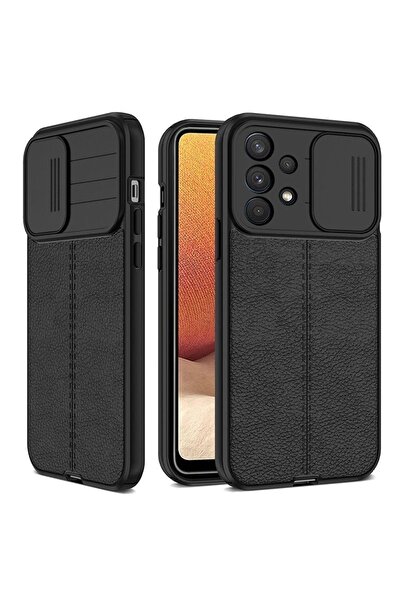 Gpack Samsung Galaxy A33 5g Kılıf Kamera Sürgülü Deri Dokulu Mat Silikon Siyah