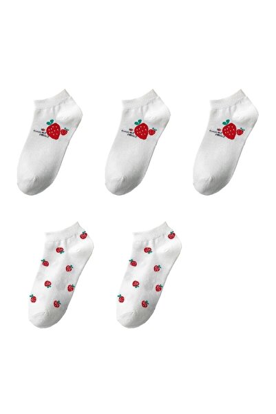 çorapmanya 5 Pairs of Cute Multicolored Heart, Strawberry Patterned Women's B...