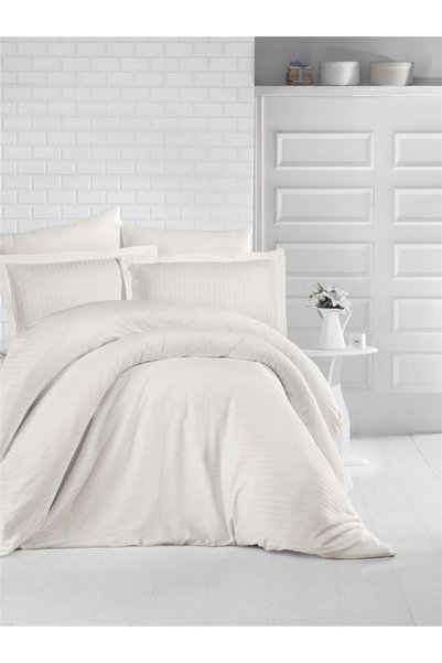 Clasy Single Striped Satin Duvet Cover Ecru
