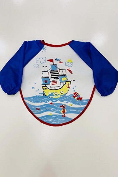 TUOBEBE مريلة بأكمام مقاومة للسوائل منقوشة على شكل سفينة