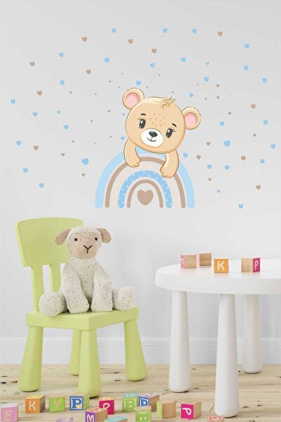 efekt reklam Bebek Ayı Ve Gökkuşağı Kalpli Çocuk Bebek Odası Yapışkanlı Duvar...