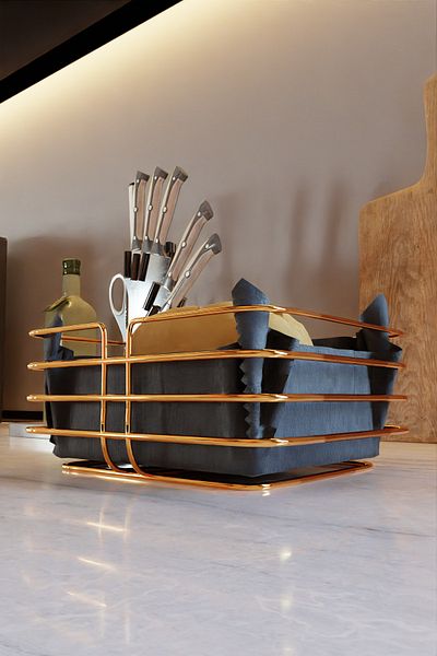 Milenay Gold Stainless Decorative Round Bread Holder, Bread Basket, Multi-Purpose Basket, Black Fabric