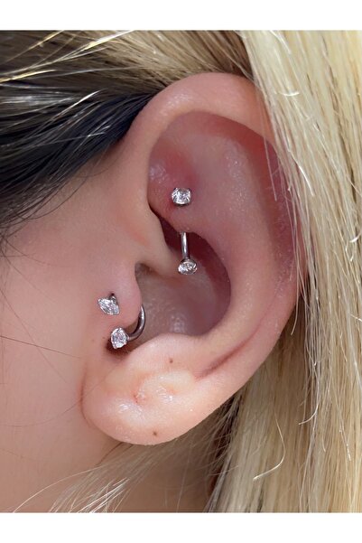 Arescollection Cerrahi Çelik Iki Ucu Taşlı Tragus Rook Piercing Seti