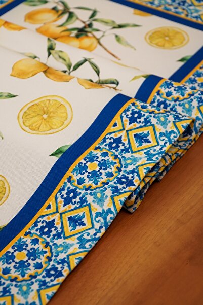 Viemso Lemon Patterned Special Design Runner 6-Piece Charger Plate Case Excluding Wooden Charger Plates