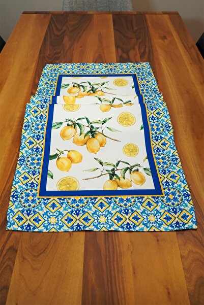 Viemso Lemon Patterned Special Design Runner Set of 4 Saucer Plates