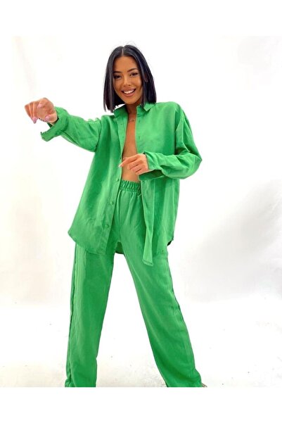 fmnbutik Σετ παντελόνι γυναικείο λινό πουκάμισο Fmn Boutique