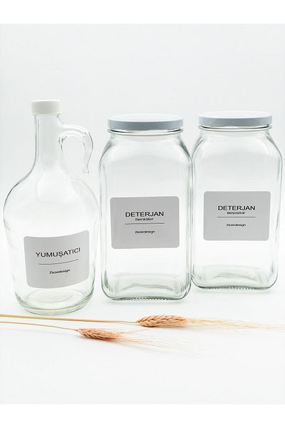 zezedesing Διακοσμητικό Γυάλινο Βάζο 3lt (απορρυπαντικό Λευκά-χρώματα / Μαλακτικό Μπουκάλι Λευκό Καπάκι)