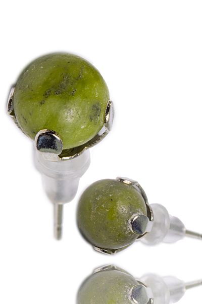 Tesbih Atölyesi Certified Natural Jade - Jade Stone Dot Natural Stone Earrings