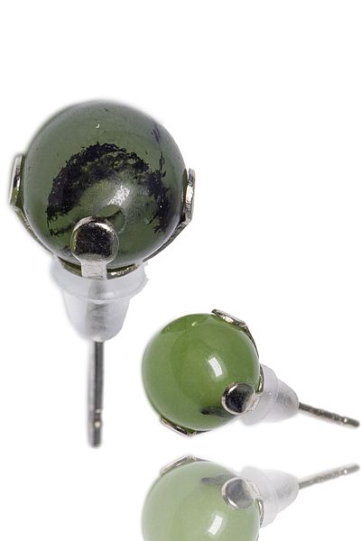 Tesbih Atölyesi Certified Natural Prehnite Stone Dot Natural Stone Earrings