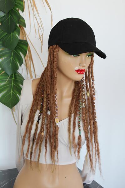 Marjinal Saç Bükücü Rastalı Şapkalı Peruk - Açık Kahve