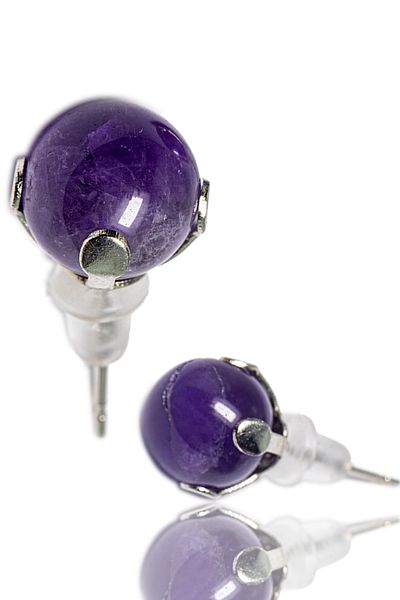 Tesbih Atölyesi Certified Natural Amethyst Stone Spot Natural Stone Earrings