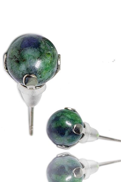 Tesbih Atölyesi Certified Natural Azurite Stone Dot Natural Stone Earrings
