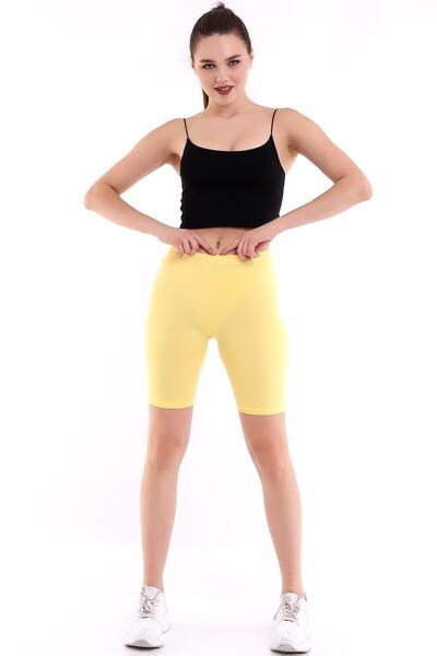 Self Clothing Kadın Sarı Penye Kumaş Yüksek Bel Kısa Tayt Slf1295