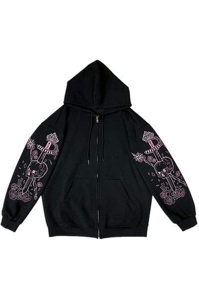 Gofeel Harajuku Kawaii Pastel Gothic Μαύρο (unisex) Φούτερ με φερμουάρ