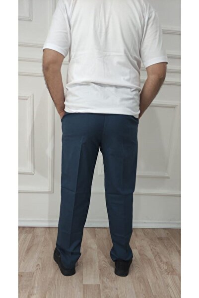 MODA Men's Large Size Classic Comfortable Fit Indigo Linen Trousers