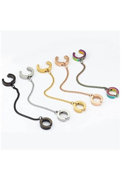 Acousticworld Gri Sıkıştırmalı Çelik Küpe Klipsli Aksesuar Küpe 1 Adet