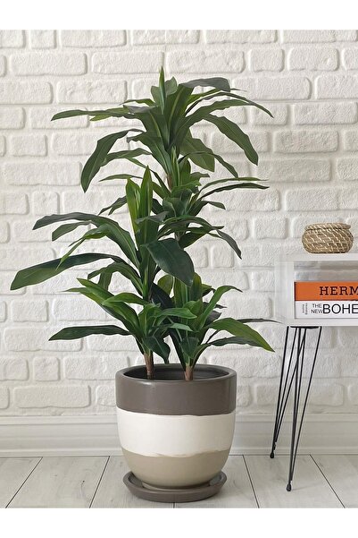 odka 10litre Saksı Tabaklı 25cmx23cm Vizon-beyaz-taş